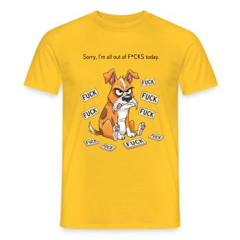 All Out of F*cks Funny Angry Dog Merch - Men's T-Shirt - yellow - Front - AI Model Male 178 dark (178cm)