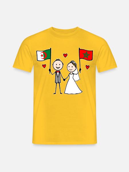 Hochzeitspaar Algerien Marokko Flagge - Männer T-Shirt - Gelb