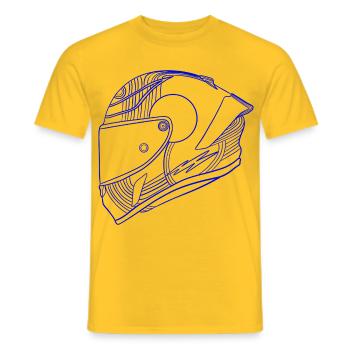 Neon blau Helm - Visier - Männer T-Shirt - Gelb - Vorne - AI Model Male 178 dark (178cm)