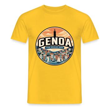 Badge de voyage rétro Genoa Porto Antico - T-shirt homme - jaune - Devant - AI Model Male 178 dark (178cm)
