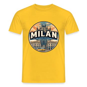 Badge de voyage rétro du Duomo de Milan - T-shirt homme - jaune - Devant - AI Model Male 178 dark (178cm)
