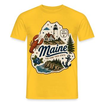 Maine Pine Tree State Vintage Küstenaufkleber - Männer T-Shirt - Gelb - Vorne - AI Model Male 178 dark (178cm)