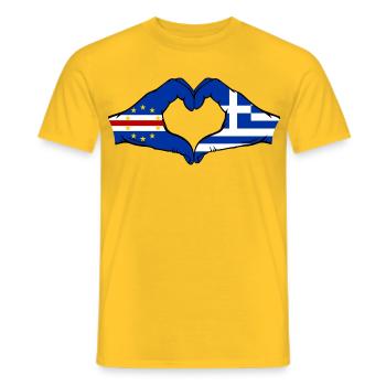 Kap Verde Griechenland Flagge Hände Herzform  - Männer T-Shirt - Gelb - Vorne - AI Model Male 178 dark (178cm)