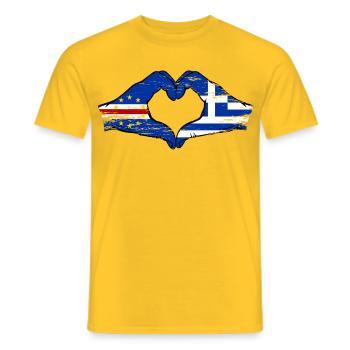 Kap Verde Griechenland Flagge Hände Herzform used - Männer T-Shirt - Gelb - Vorne - AI Model Male 178 dark (178cm)