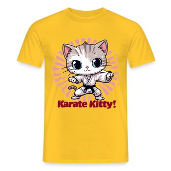 Karate Kitty - Men's T-Shirt - yellow - Front - AI Model Male 178 dark (178cm)