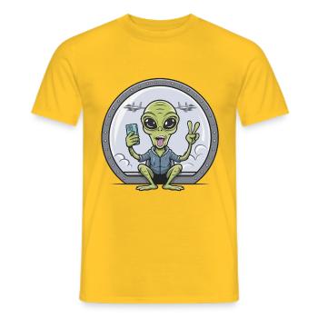 Selfie extraterrestre avec des avions de chasse - T-shirt homme - jaune - Devant - AI Model Male 178 dark (178cm)