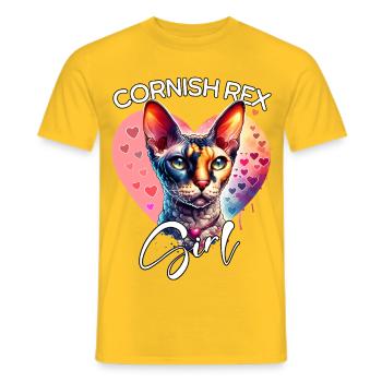 Cornish Rex Mädchen Cornish Rexkatze - Männer T-Shirt - Gelb - Vorne - AI Model Male 178 dark (178cm)