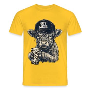 Vache Hot Mess avec tasse de léopard - T-shirt homme - jaune - Devant - AI Model Male 178 dark (178cm)