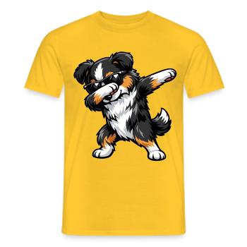 Dabbing Miniature American Shepherd - Men's T-Shirt - yellow - Front - AI Model Male 178 dark (178cm)