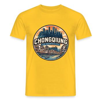Insigne rétro de Chongqing Hongyadong - T-shirt homme - jaune - Devant - AI Model Male 178 dark (178cm)