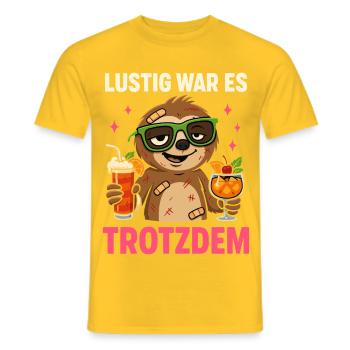 Lustig war es trotzdem – Faultier Partyhumor - Männer T-Shirt - Gelb - Vorne - AI Model Male 178 dark (178cm)
