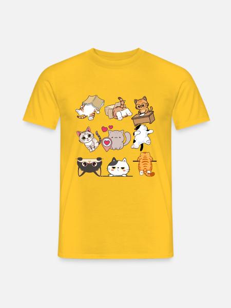 Verspielte Katzenparade - Männer T-Shirt - Gelb