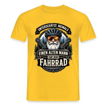 Alter Mann auf dem Fahrrad - Männer T-Shirt - Gelb - Vorne - AI Model Male 178 dark (178cm)