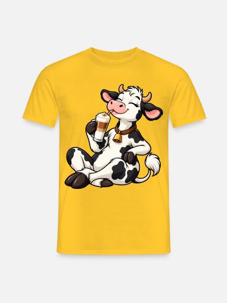 Süße Kuh mit Latte Macchiato - Männer T-Shirt - Gelb