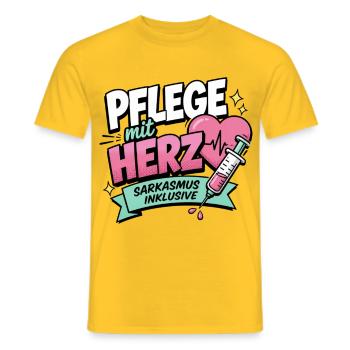Pflegekraft Geschenk - Pflege mit Herz - Männer T-Shirt - Gelb - Vorne - AI Model Male 178 dark (178cm)