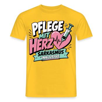 Pflegekraft Geschenk - Pflege mit Herz - Männer T-Shirt - Gelb - Vorne - AI Model Male 178 dark (178cm)