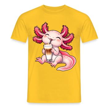Süßes Axolotl mit Latte Macchiato - Männer T-Shirt - Gelb - Vorne - AI Model Male 178 dark (178cm)