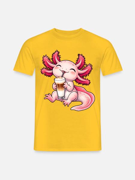 Süßes Axolotl mit Latte Macchiato - Männer T-Shirt - Gelb