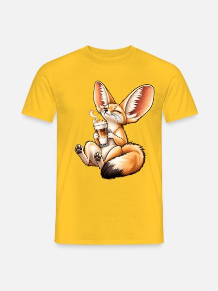 Süßer Fennek mit Latte Macchiato - Männer T-Shirt - Gelb