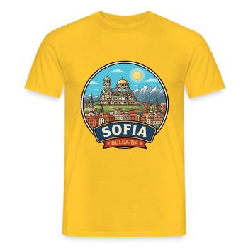 Sofia Bulgarien Alexander-Newski-Vitoscha-Abzeichen - Männer T-Shirt - Gelb - Vorne - AI Model Male 178 dark (178cm)