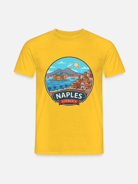 Neapel, Italien, Vesuv-Bucht Reiseabzeichen - Männer T-Shirt - Gelb