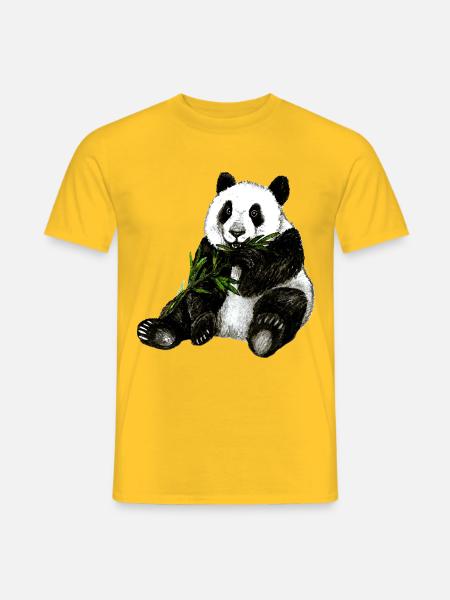 Handgemaltes Pandabär Design mit grünem Bambus - Männer T-Shirt - Gelb