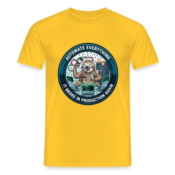 Lustiger DevOps-Ingenieur – Faultier, alles zu automatisieren - Männer T-Shirt - Gelb - Vorne - AI Model Male 178 dark (178cm)