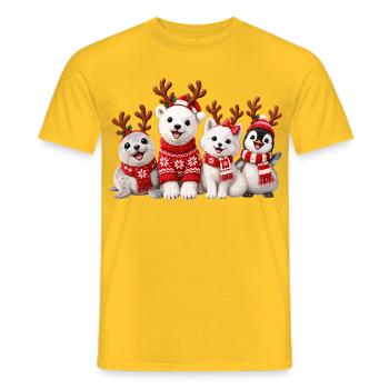Fröhliche Weihnachtstiere mit Rentiergeweih - Männer T-Shirt - Gelb - Vorne - AI Model Male 178 dark (178cm)