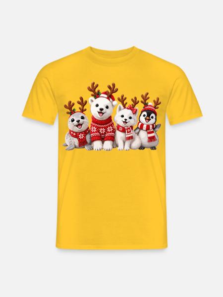 Fröhliche Weihnachtstiere mit Rentiergeweih - Männer T-Shirt - Gelb