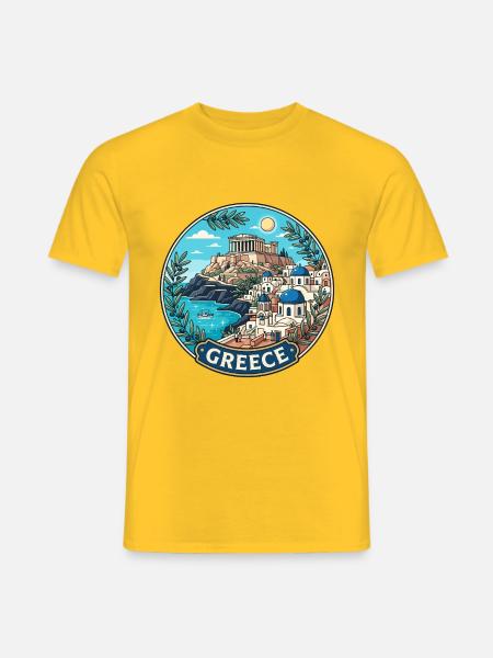 Griechenland Reiseabzeichen Akropolis Santorini-Inseln - Männer T-Shirt - Gelb