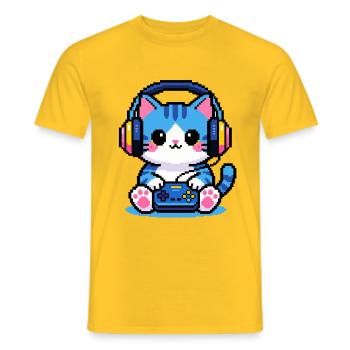 8-Bit Gamer Cat — Retro-Pixelkunst - Männer T-Shirt - Gelb - Vorne - AI Model Male 178 dark (178cm)