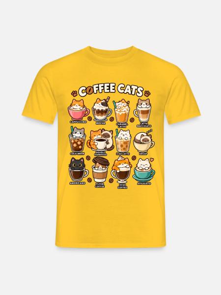 Katzenkaffee Kollektion: Kaffeekatzen - Männer T-Shirt - Gelb