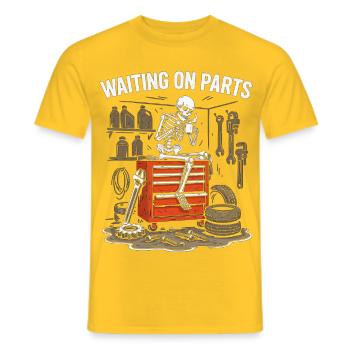 Lustiges Warten auf Teile-Mechaniker-Skelett - Männer T-Shirt - Gelb - Vorne - AI Model Male 178 dark (178cm)