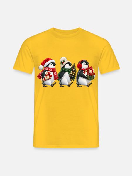 Süße Weihnachtspinguine mit Geschenken - Männer T-Shirt - Gelb