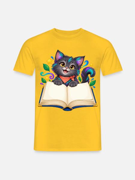 Katzenbuchzauber im Regenbogenstil - Männer T-Shirt - Gelb