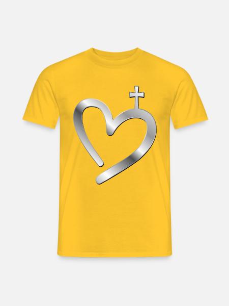 Christliches Kreuz Herz - Männer T-Shirt - Gelb