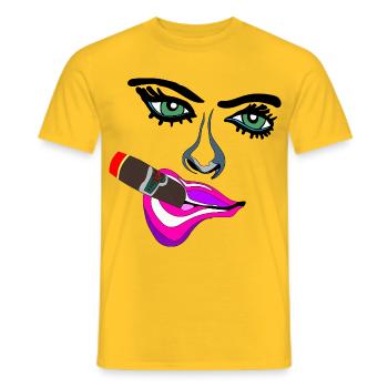 Frau mit pinken Lippen und Zigarre - Männer T-Shirt - Gelb - Vorne - AI Model Male 178 dark (178cm)