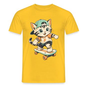 Skater Katze Skateboard Kätzchen Niedlich Lustig - Männer T-Shirt - Gelb - Vorne - AI Model Male 178 dark (178cm)