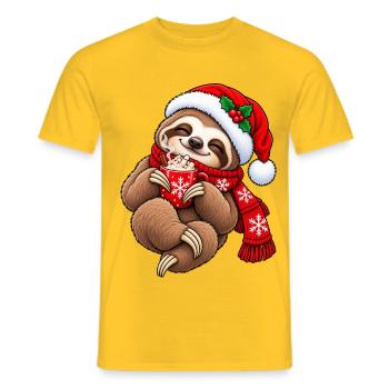 Süßes Faultier mit Weihnachtsmütze & Kakao - Männer T-Shirt - Gelb - Vorne - AI Model Male 178 dark (178cm)