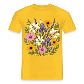 Weisse Lilie violette Iris Lavendel Cottagecore - Männer T-Shirt - Gelb - Vorne - AI Model Male 178 dark (178cm)