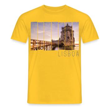 Lissabon Portugal Retro Torre de Belém Souvenir - Männer T-Shirt - Gelb - Vorne - AI Model Male 178 dark (178cm)
