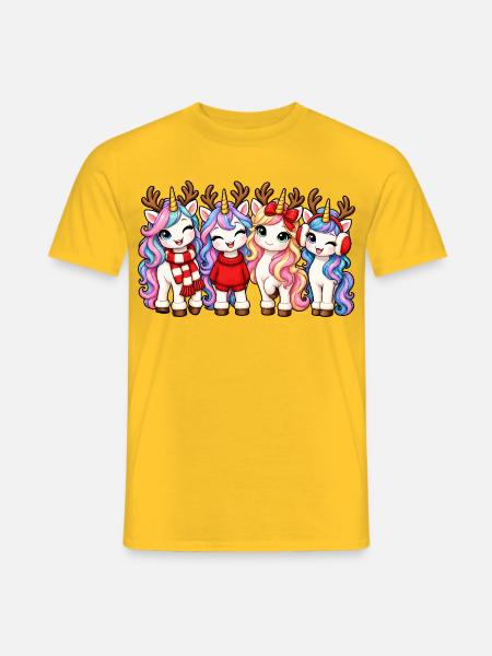 Weihnachts-Einhörner mit Rentiergeweih - Männer T-Shirt - Gelb