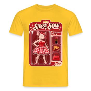 Sassy Sow Retro-Schweinepuppe - Männer T-Shirt - Gelb - Vorne - AI Model Male 178 dark (178cm)