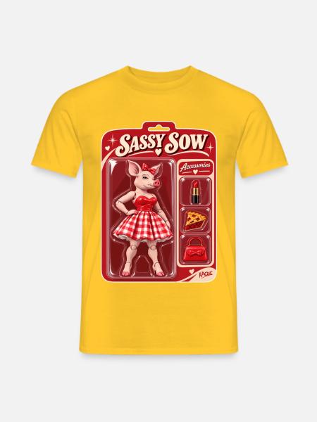 Sassy Sow Retro-Schweinepuppe - Männer T-Shirt - Gelb