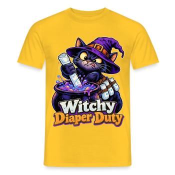 Witchy Diaper Duty Hexenkatze Halloween Papa - Männer T-Shirt - Gelb - Vorne - AI Model Male 178 dark (178cm)
