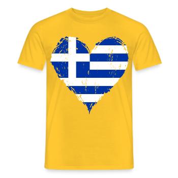 Griechenland Herzflagge Grunge - Männer T-Shirt - Gelb - Vorne - AI Model Male 178 dark (178cm)