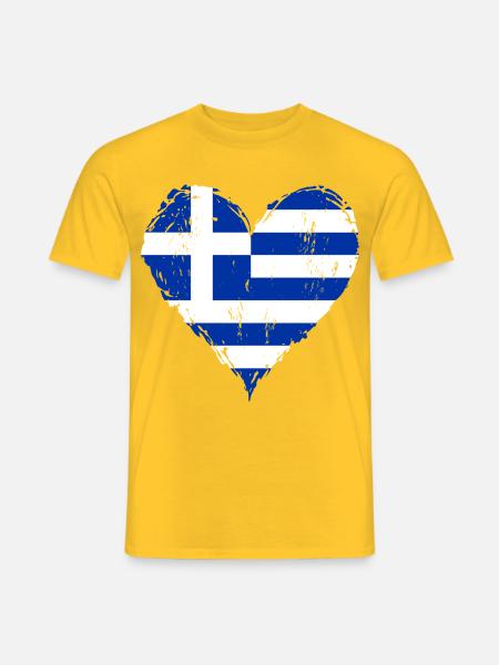 Griechenland Herzflagge Grunge - Männer T-Shirt - Gelb