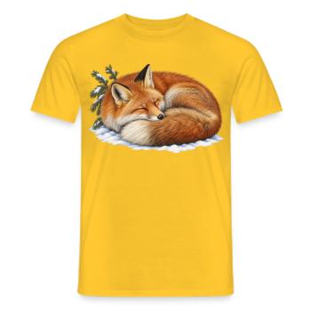 Roter Fuchs rollte sich unter dem ersten Schnee zusammen - Männer T-Shirt - Gelb - Vorne - AI Model Male 178 dark (178cm)