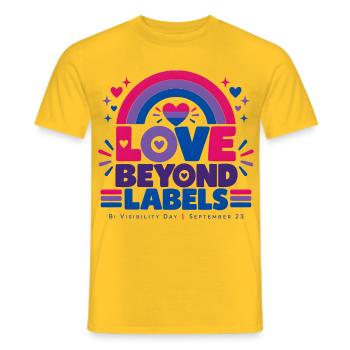 Love Beyond Labels | Bi Visibility Day - Männer T-Shirt - Gelb - Vorne - AI Model Male 178 dark (178cm)
