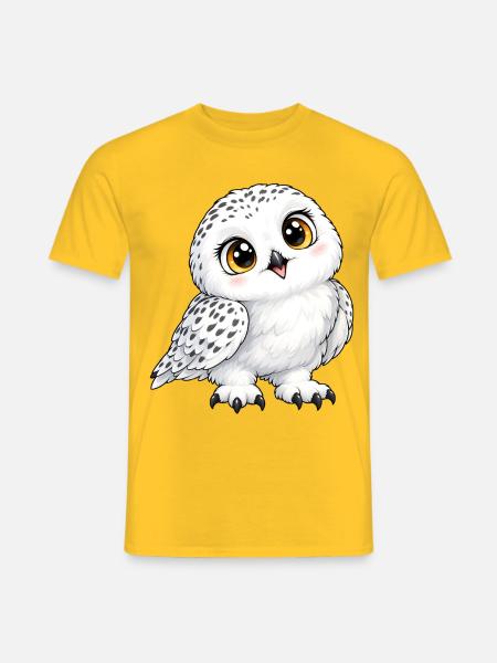 Schneeeule Kawaii Style – Süßer Wintervogel - Männer T-Shirt - Gelb